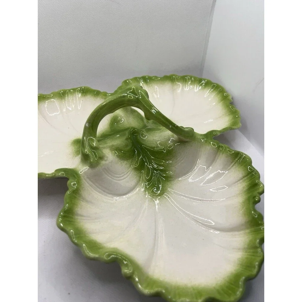 20th Century Ceramic Leaf Trinket Dish Catchall darlene pottery signed cabbage
